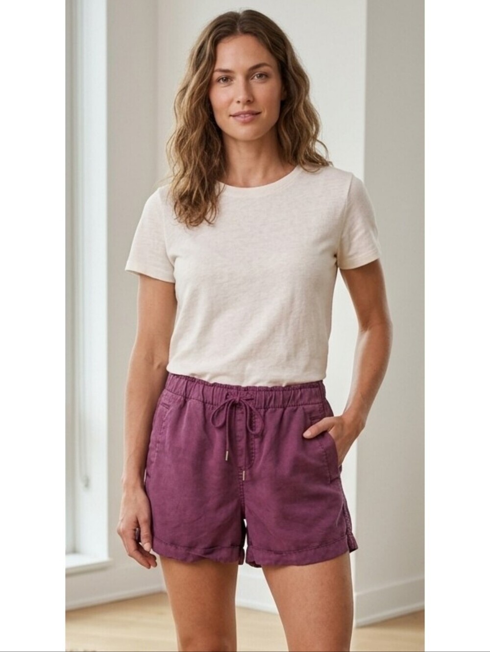 Loft Paperbag Waist Lyocell Shorts Purple Size XS